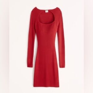 Elegant Red Knit Dress Long-Sleeve Hardware Mini Sweater Dress